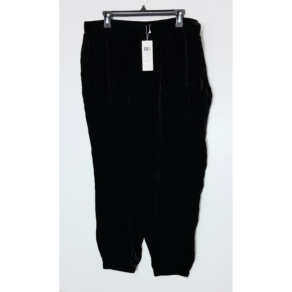 Eileen Fisher Ankle Pants XL Black Velvet Viscose Silk Blend Pullon Tapered NEW‎